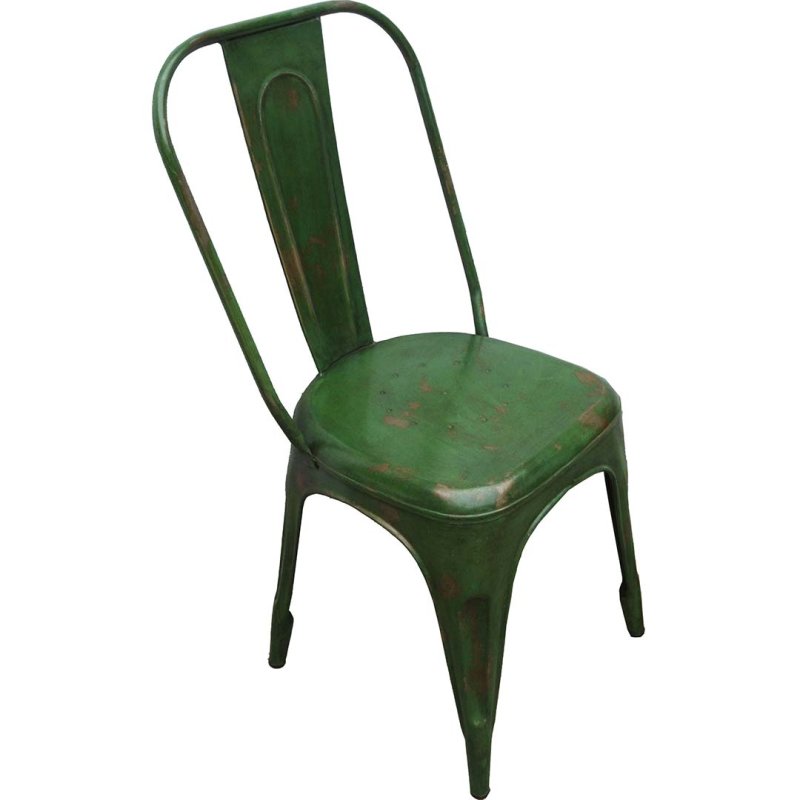 Metallstuhl im Fabrikdesign Antik Grün