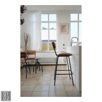 Diner Barhocker mit gestepptem braunem Leder