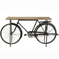 Rustikale Fahrradkonsole mit Holztischplatte