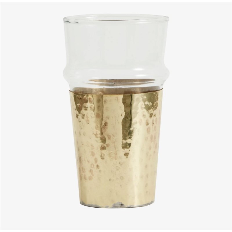 DRINKING GLASS W/GOLDEN METAL SHEET